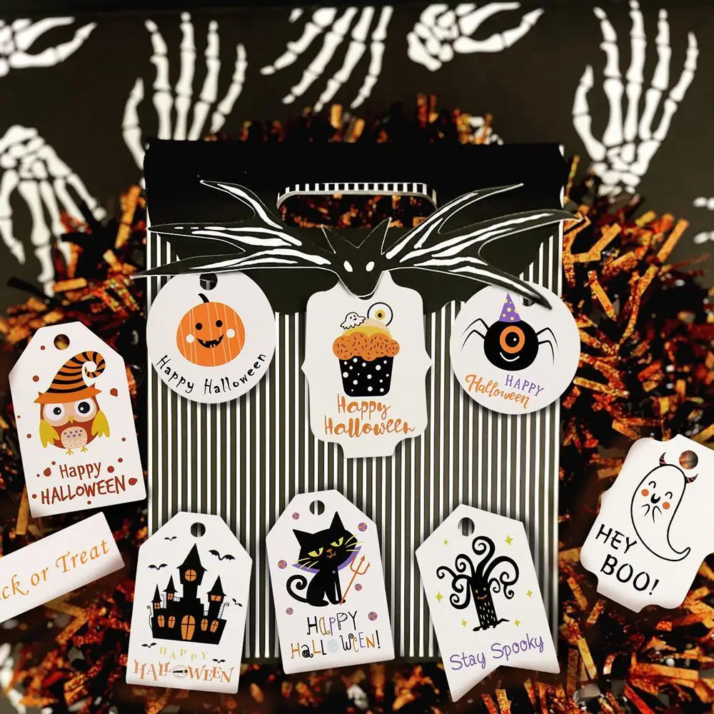 Tags Pumpkin Ghost Bat Printed Crafts Hanging Labels For Halloween Diy Gifts Wrapping Supplies