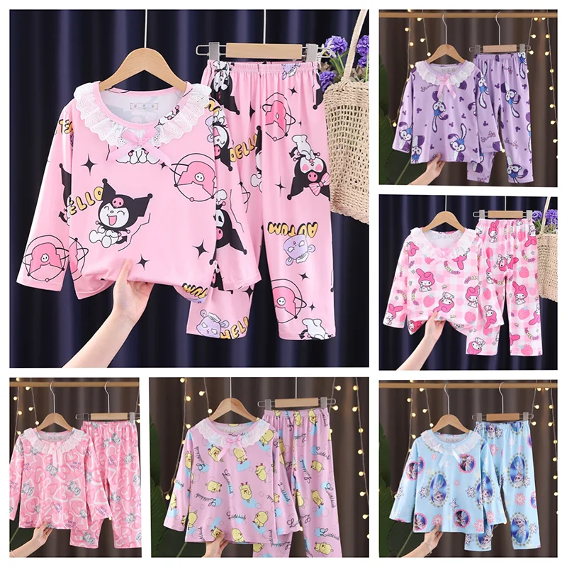 

Sanrios Pyjamas Kids Girl Anime Cartoon Budak Perempuan Cute Set Cinnamonroll Girl Kawaii Breathable Nighty Kids Model Y2k Gift