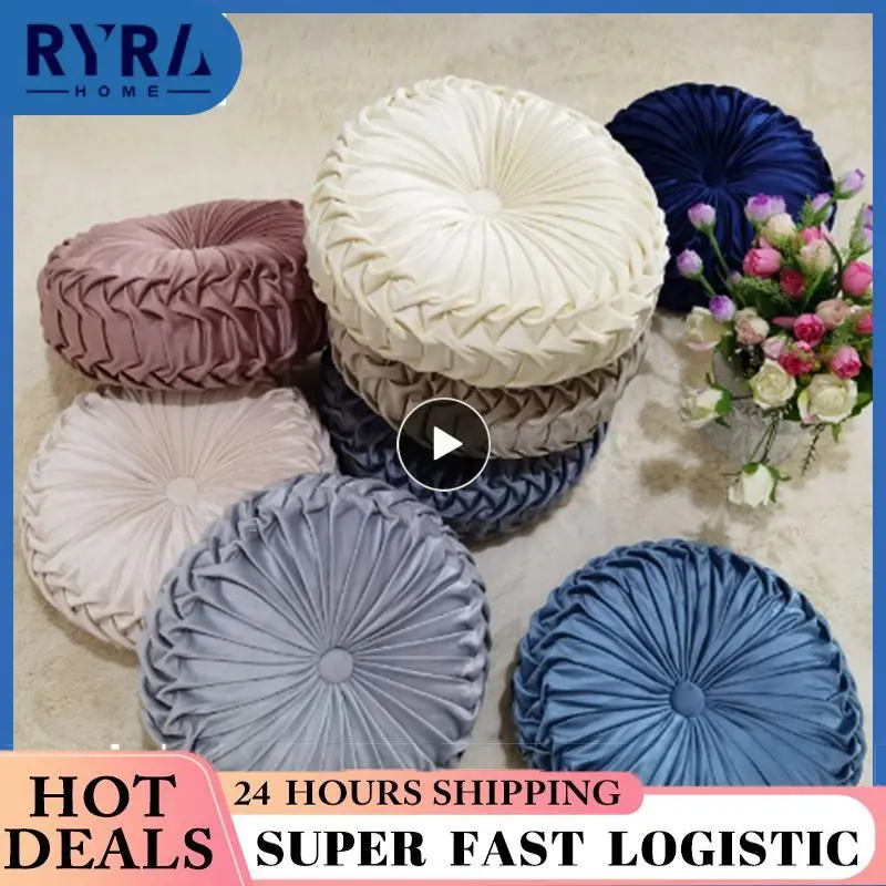 

5/8/10PCS European Style Round Solid Color Cushion Pouf Throw Velvet Pleated Home Textile Soft Comfortable Sofa Pillow Back