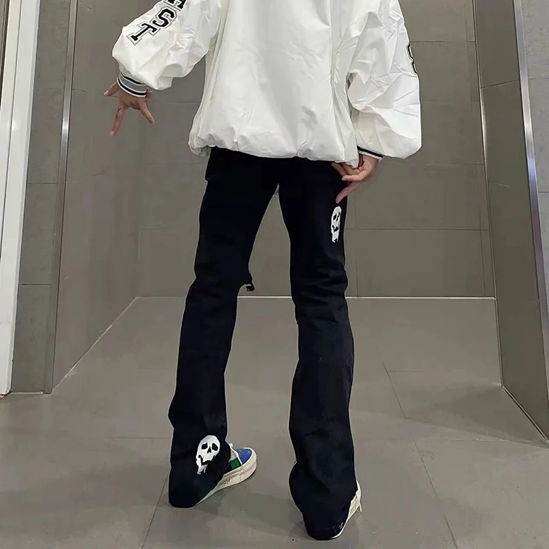 Женские широкие джинсы с высокой талией Свободные повседневные брюки принтом