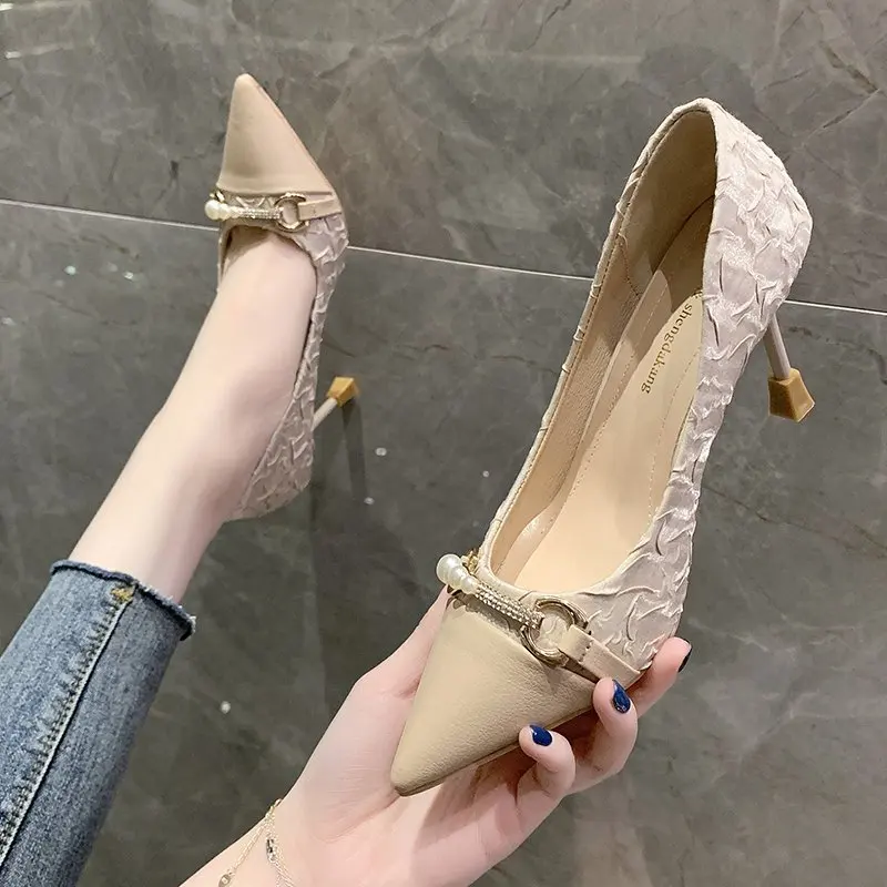 

Spring and Autumn Women's Pearl Pointed Toe 2022 New Fashion High Heels Ladies Sexy Fashion Stilettos Banquet Zapatos De Mujer