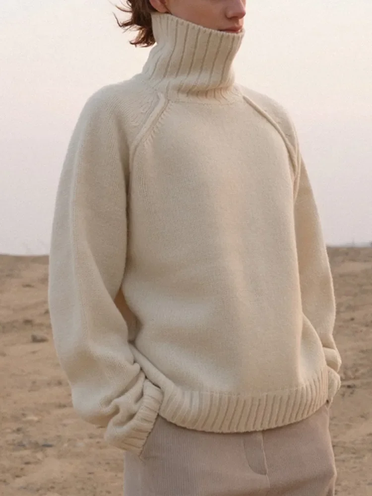 Женский вязаный свитер с высоким воротом повседневный свободный кашемировый