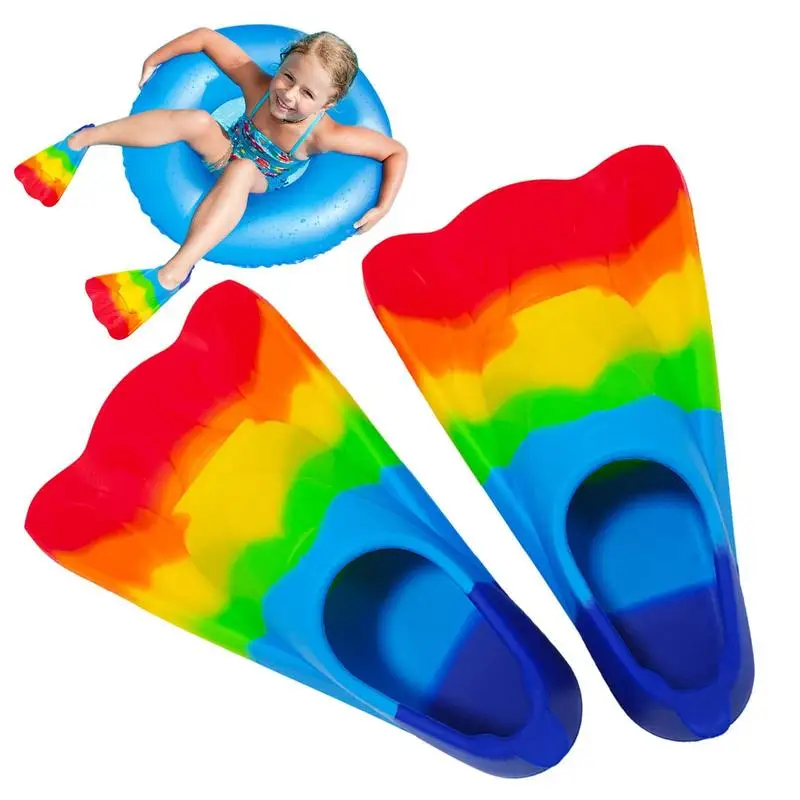 

Comfortable Silicone Flippers Rainbow Kids Swim Fins For Swimming And Diving Beginners Kids Girls Boys Training Fins