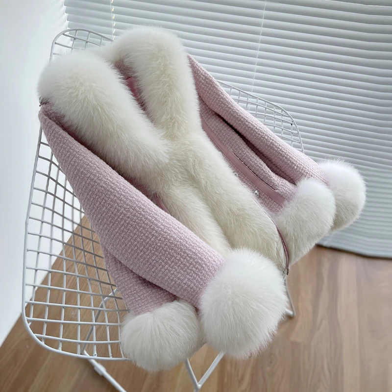 Winter Jacket Women  Fox Fur Coat for Women 2022 Autumn and Winter New Socialite Fur Collar Long Sleeve Tweed Jackets Femenino