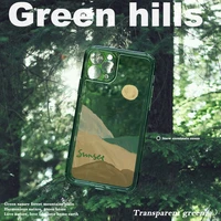 green hills transparent summer breeze phone case for iphone 13 12 11 pro max tpu emerald colored drawing cartoon back coveri