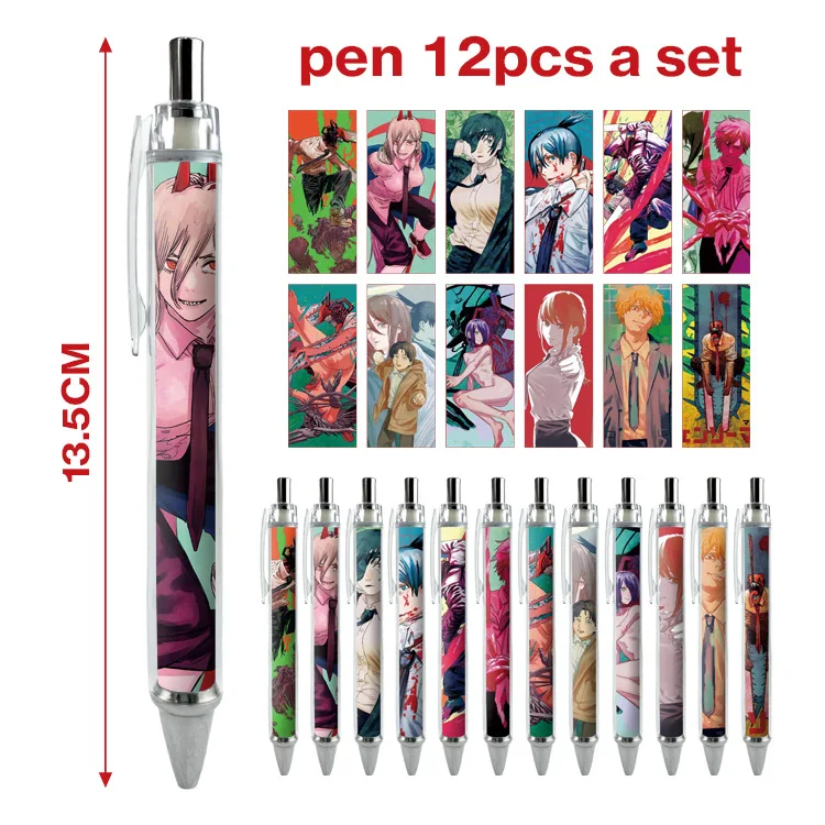 

12PCS Chainsaw Man Ballpoint Pen Power Makima Denji Writing Supplies Anime Fashion Novelty Stationery Kawaii Caneta Accessories