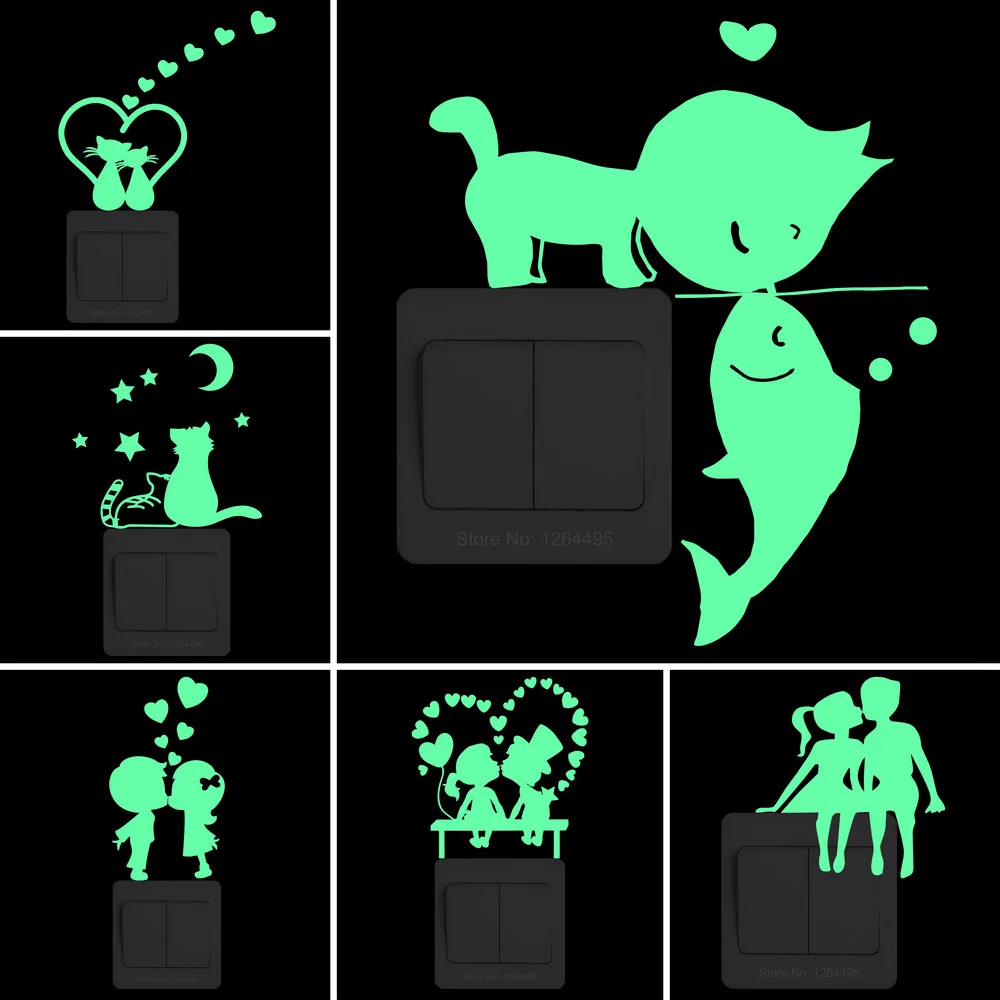 

Romantic Love Stickers Wedding Decoration Glow in the Dark Switch Sticker Home Decor Luminous Sticker Bedroom Wall Glowing Decal