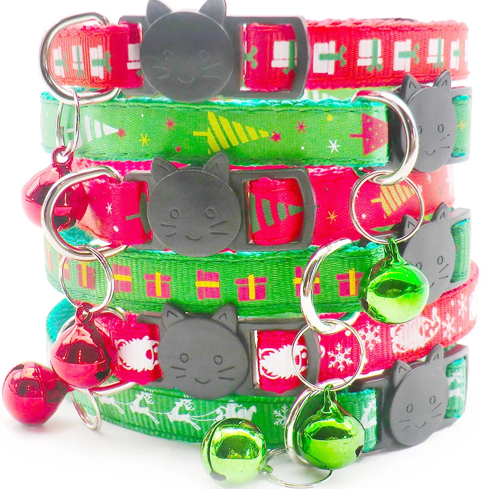

HUIJI Pet Colorful Christmas Cat Dog Collar Holiday Gift Cat Collar Traction Adjustable Christmas Accessories