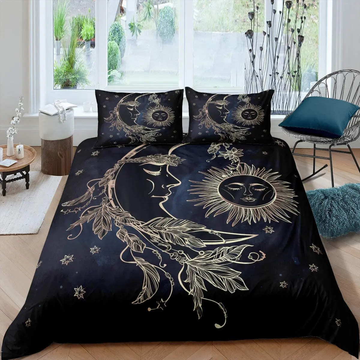 

Large Duvet Cover Set Boho Bedding Set Quilt Cover with 2 Pillow Covers For Kids Adult Zip Closure Printed Quilt Cover 3 Pieces