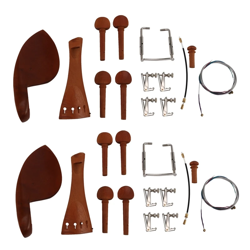 

New 2X 4/4 Violin Parts Accessories Chin Rest Tailpiece Fine Tuner Tuning Peg Tailgut Endpin Strings Kit