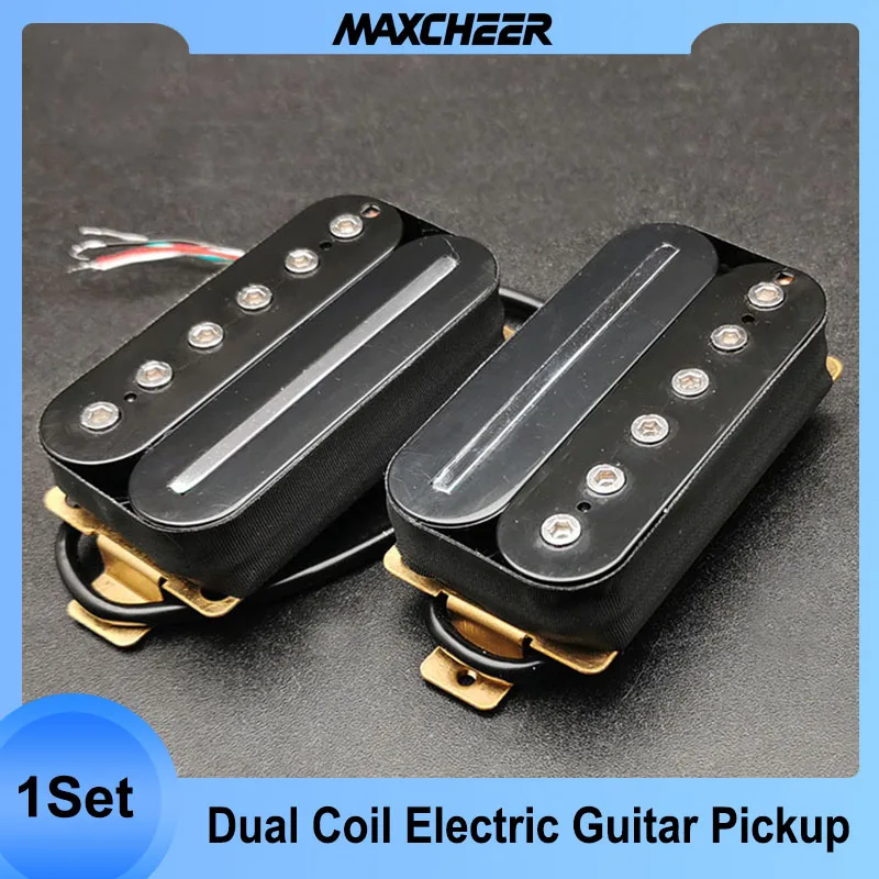 1 Set Electric Guitar Humbucker Blade/Hex Screw Adjusting Dual Coil Guitar Pickup with 4 Conduct Cable/Coil Splitting Black