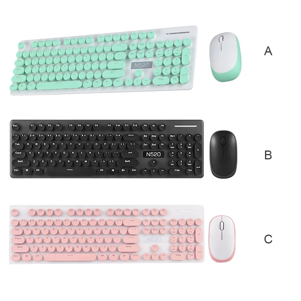 

Набор для клавиатуры и мыши, беспроводная клавиатура и мышь в круглой оправе в стиле ретро, 2 клавиши, 4 ГГц, розовые офисные принадлежности