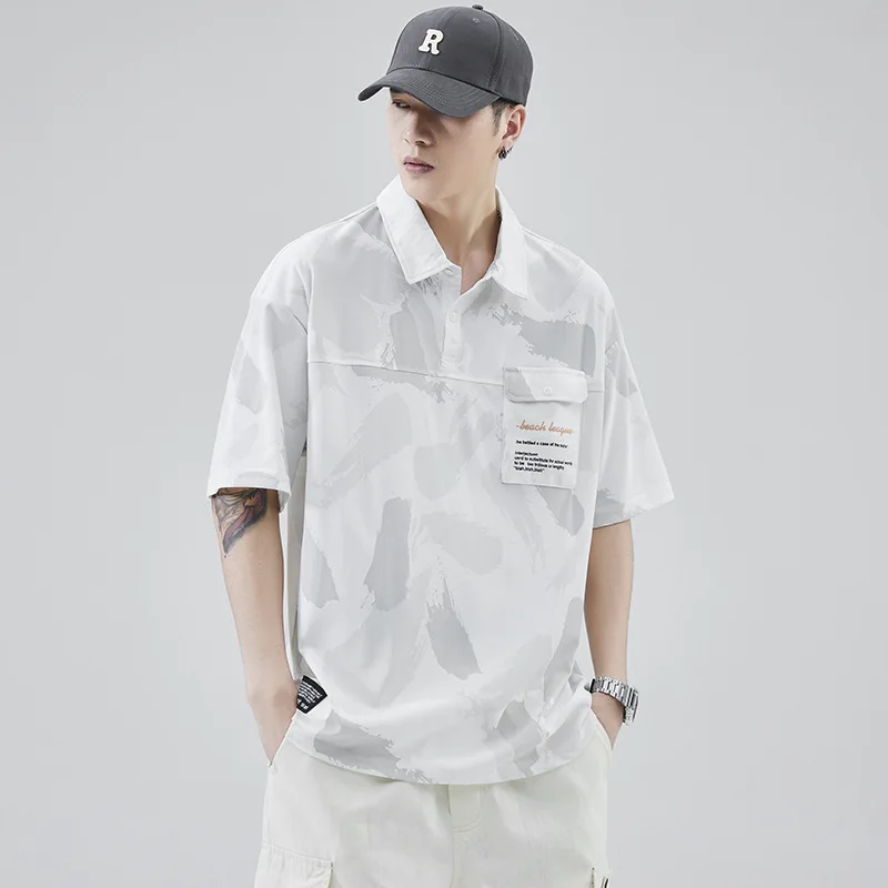 

Summer loose 2023 new comfortable versatile lapel men's polo shirt handsome trend casual top wholesale oversized t shirt