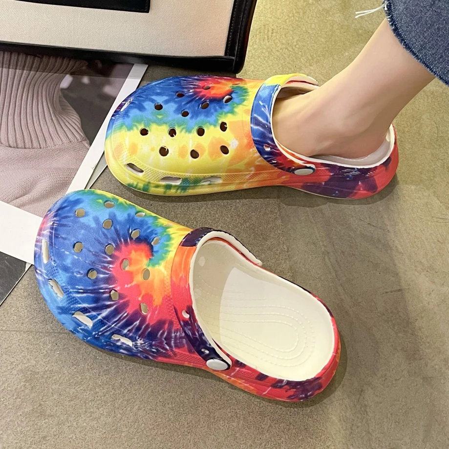 

Сандалии женские на массивной Платформе 5 см, Мягкие Шлепанцы радужной расцветки, для улицы, пляжа, ванной комнаты, летняя обувь