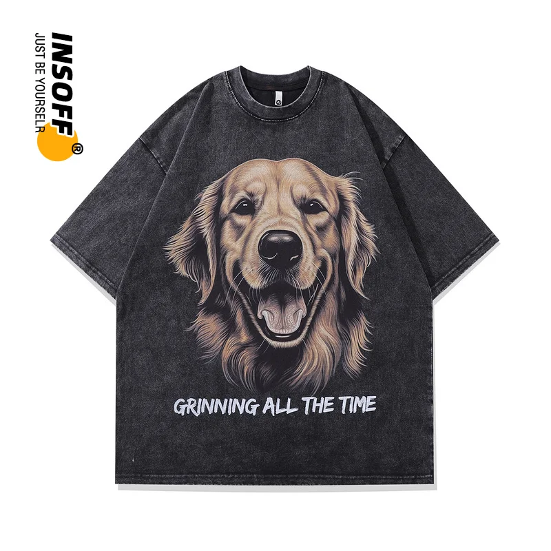 

Original Designer Golden Retriever Printed Graphic Quality Cotton Washed Vintage Oversized Streetwear Hip Hop Harajuku T-shirt
