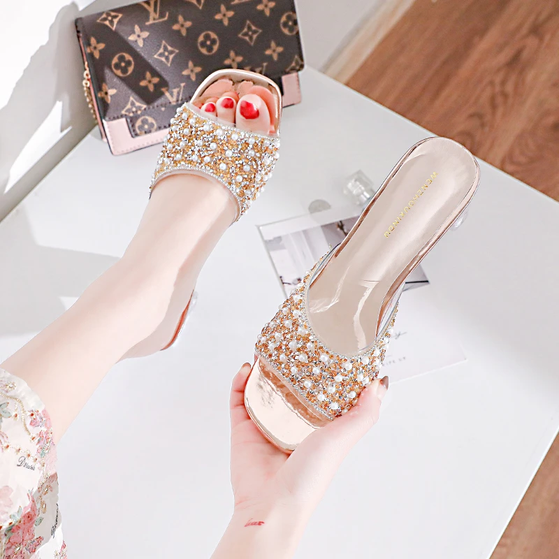 

Сандалии женские прозрачные с острым носком, туфли-лодочки на высоком каблуке-шпильке, пикантная Летняя обувь с прозрачными кристаллами и открытым носком