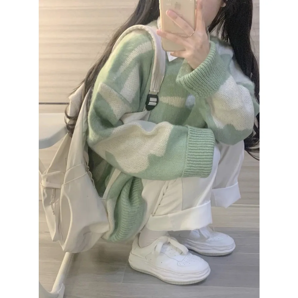 

Contrast color sweater for women in autumn and winter, thickened and lazy style, bf soft glutinous soft bottom knit