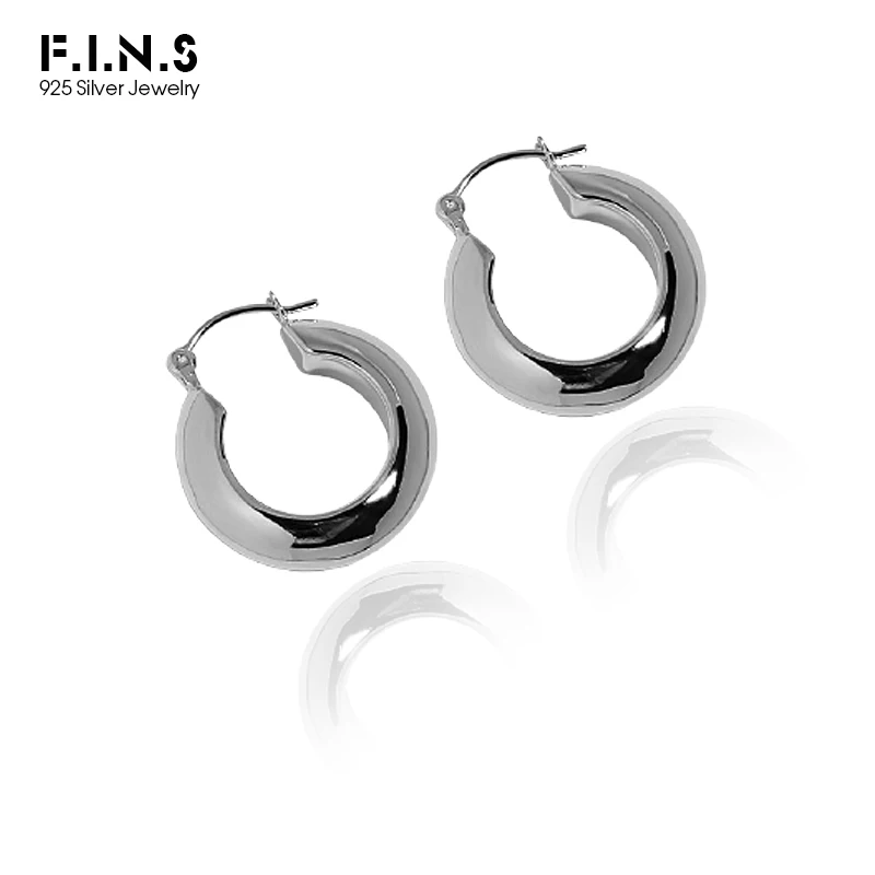 

F.I.N.S INS Hot 100% S925 Sterling Silver Earrings Geometric Round Glossy Plain Thick Circle Hoops for Women Prevent Allergy
