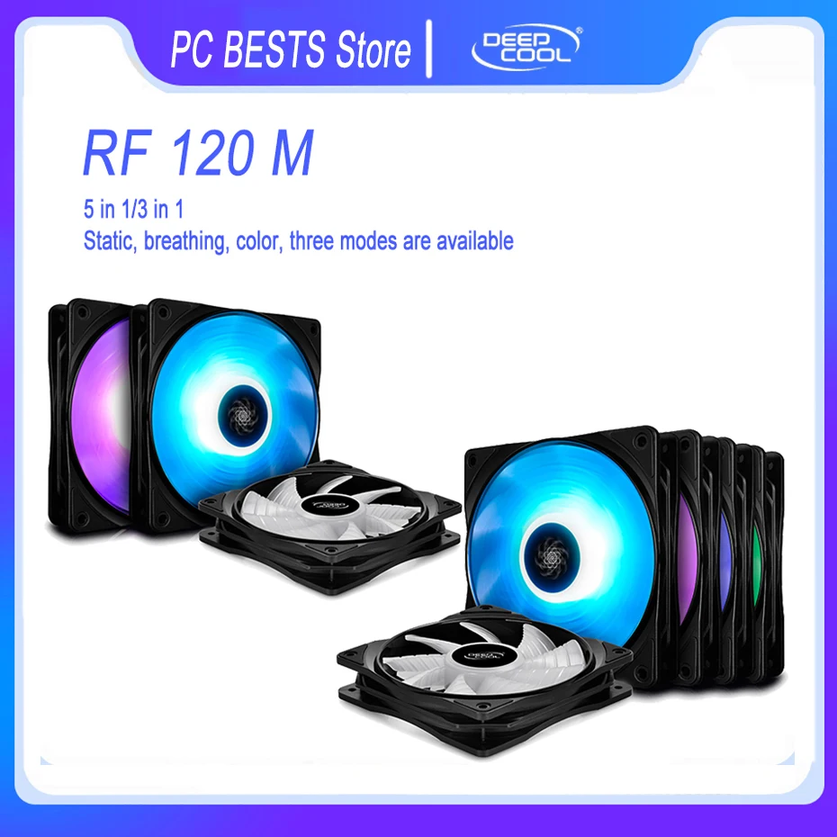 

DEEPCOOL RF120M 3in1 5in1 120mm Case Fan PWM 12V/4PIN RGB Computer Case CPU Cooling Fans Quiet