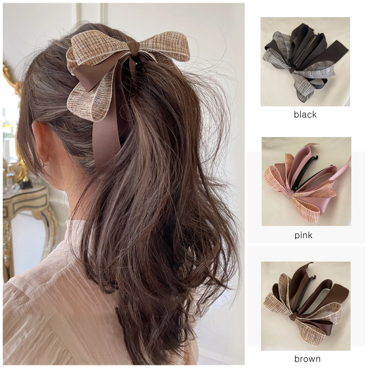 Bow Banana Clip High Ponytail Fixed Clip Back Head Hairpin Fashion Ponytail Holder Hair Claw Clip Girls Hair Accessories