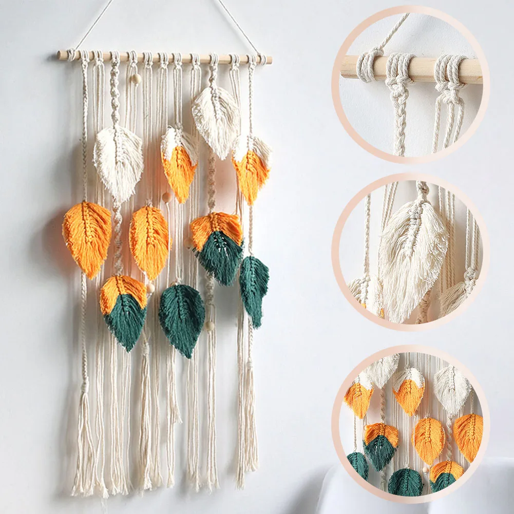 

Hand-Woven Feather Leaf Tapestry Vintage Color Braided Rope Wall Decoration Handmade Hanging Ornament Lightweight Great Gift TS1