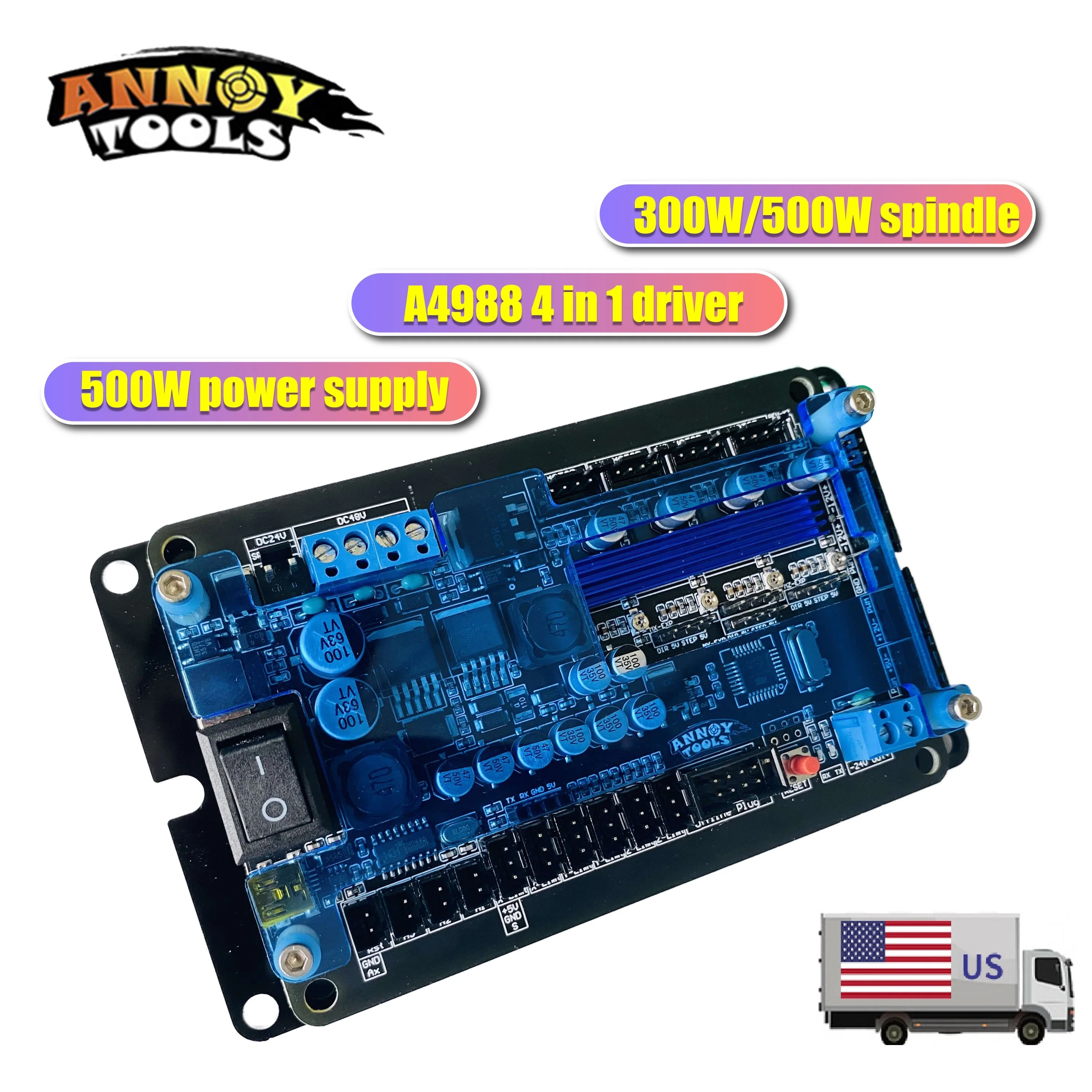 3-осевой контроллер GRBL1.1, драйвер шагового двигателя, двойная ось Y, usb-драйвер, поддержка 500 Вт/300 Вт, шпиндель, концевой выключатель