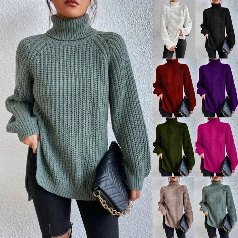 

Women's Creative Loose Knitted Sweater Pullover Casual Turtleneck Long Sleeve Knitwear Soft Streetwear Sweaters Tops New