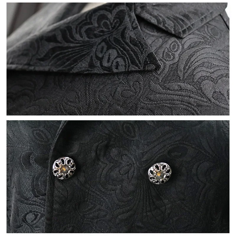 Medieval Men's Gothic Steampunk Waistcoat Dovetail Jacquard Brocade Double-breasted Tuxedo