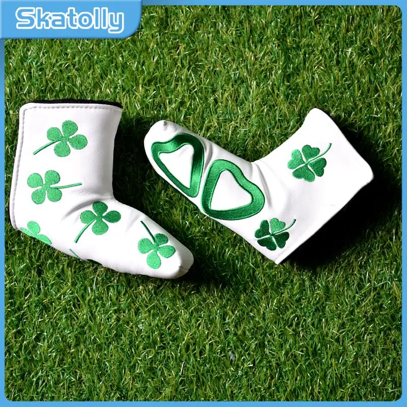 

1Pcs New Golf Putter Head Covers White PU Leather Headcover For Blade Shamrock Embroidery Style Waterproof Golf Club Accessories
