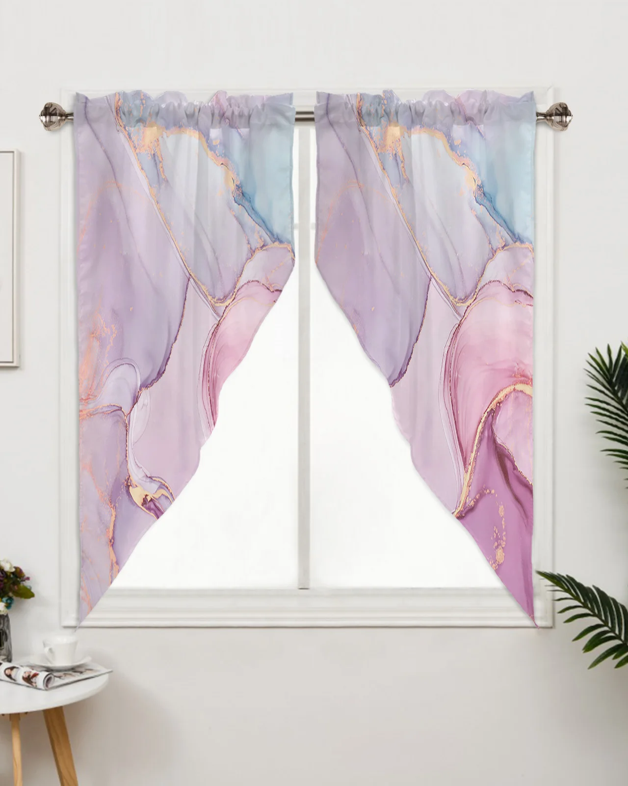 

Мраморная градиентная розовая треугольная занавеска для кафе, кухни, Короткие дверные занавески для гостиной, оконные занавески