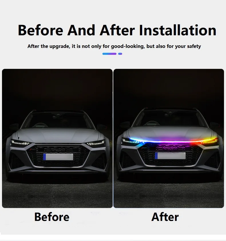 Светодиодная подсветка для капота автомобиля s RGB, цветная полоса Drl, дневные ходовые огни, s передняя фара, декоративсветильник, автомобильная панель, дистанционное управление через приложение, 12 В (art.: 3920bfc97fe73) - 3920bfc97fe73