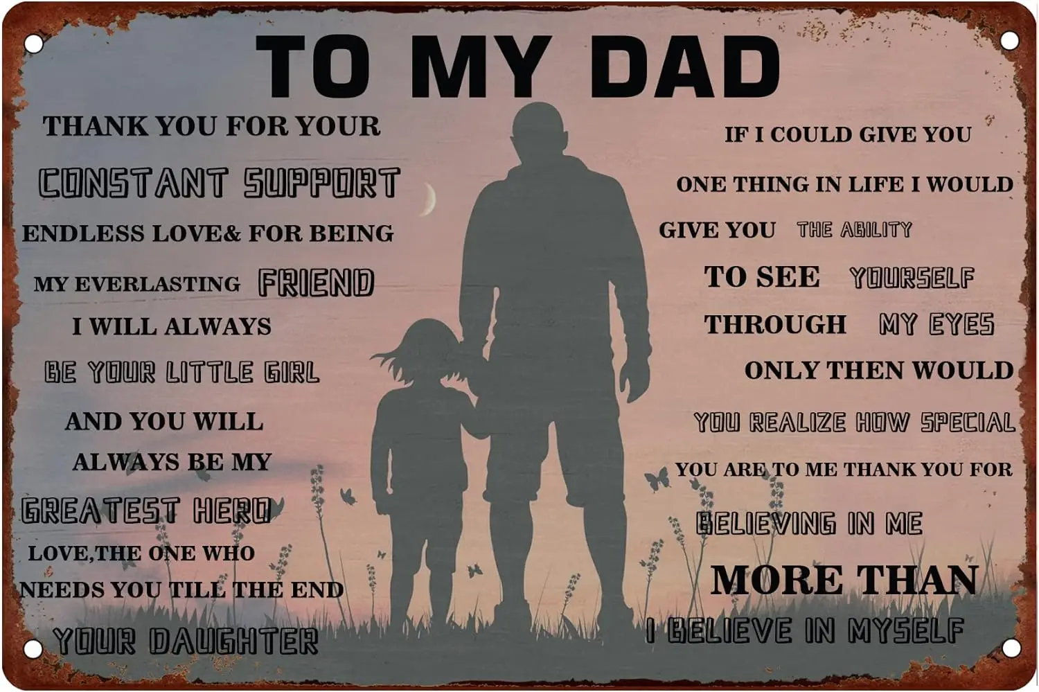 

To My Dad Vintage Tin Sign from Daughter Birthday Father's Day Gift Retro Metal Signs Plaque Wall Decor for Home Bedroom