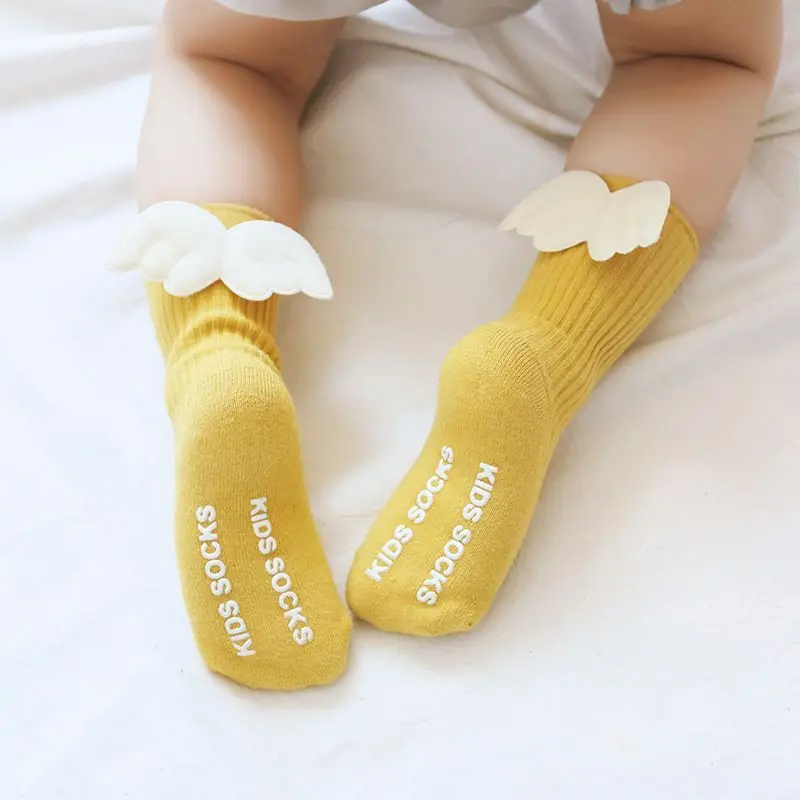 24pair Baby Girls Knee High Socks Angel wings Summer Autumn Cotton Socks Solid Candy Color Kids Toddler Long Socks For Children