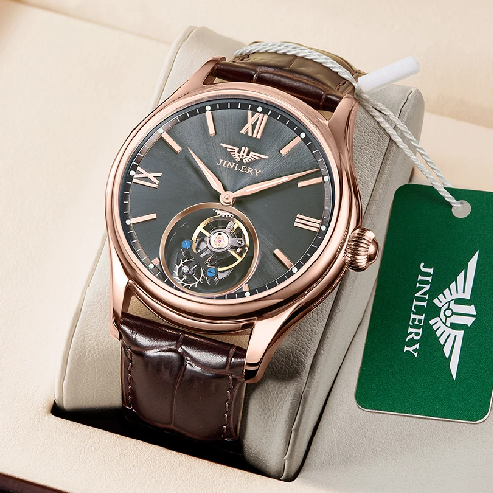 

JINLERY Tourbillion Watch for Men Luxury Watches Sapphire Crystal Mechanical Wristwatch for Men Clocks Male relogio masculino