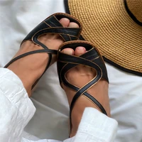 mid heel sandals 2022 summer handmade ladies heels mixed colors women slip on peep toe ladies pumps square heel casual shoes