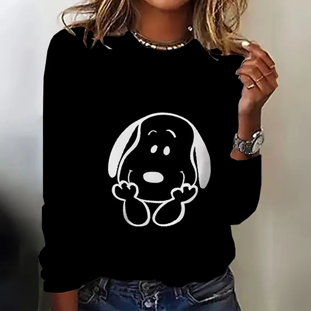 Женская футболка Kawaii с героями мультфильмов милая круглым вырезом и длинными