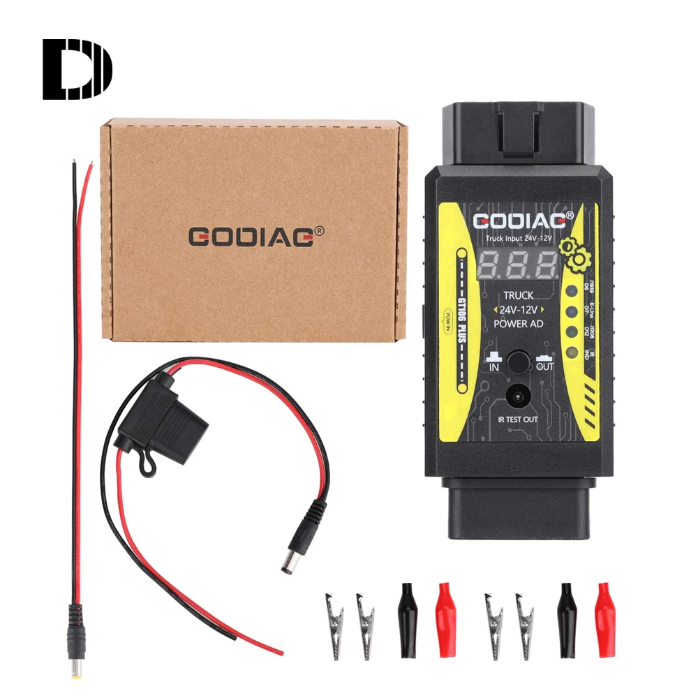 Фото Godiag GT106 + адаптер от 24 В до 12 В, сверхмощный разъем для грузовиков Diagzone X431/Thinkdiag/Xdiag/DBScar HD дизельный кабель GT106 Plus №1