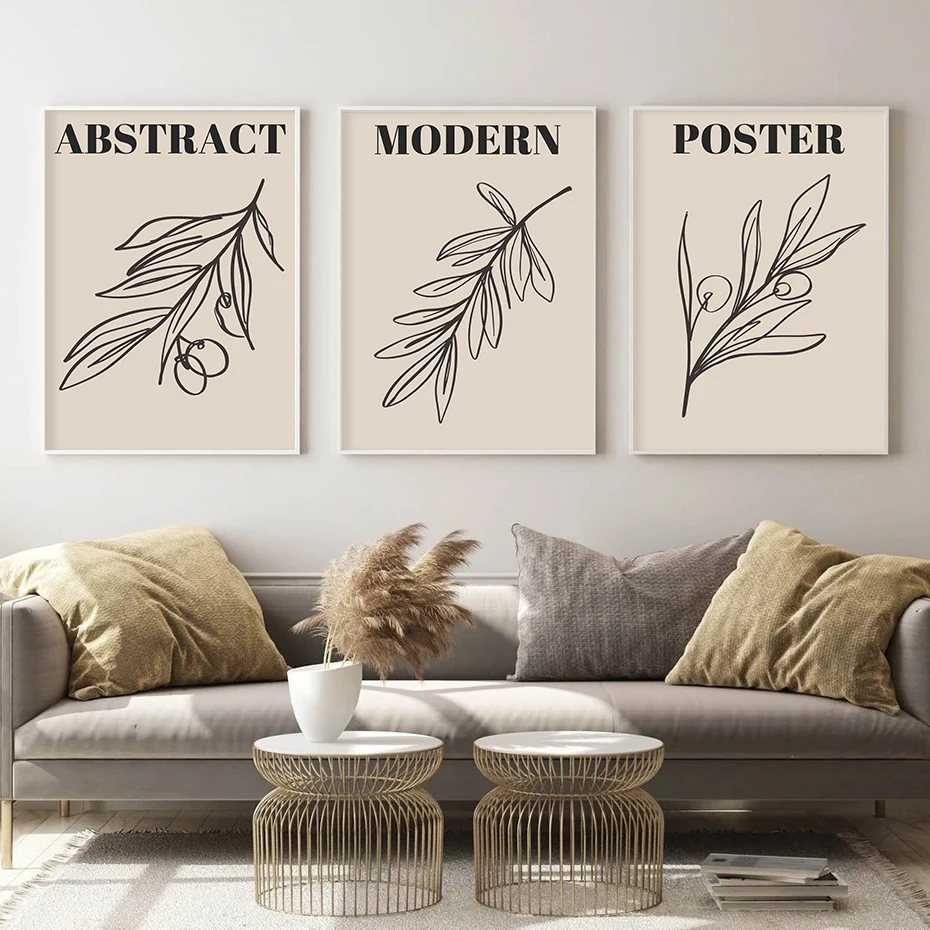 

Bohemian Leaves Line Modern Abstract Posters Wall Art Canvas Painting Print Pictures Living Room Interior Home Decoration