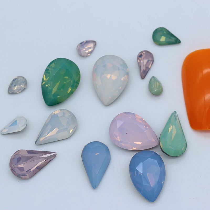 

12p 4x6 мм 5x8 мм 8x13 мм 10x14 мм каплевидный белый/розовый/зеленый опал заостренный задний Кристалл Стразы драгоценный камень дизайн ногтей ювелир...
