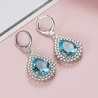 new exquisite blue color water drop zircon dangle earrings for women personality charm earring birthday party jewelry gifts