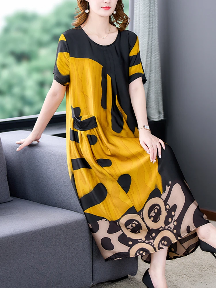 

Женское свободное шикарное шелковое платье средней длины с принтом, Элегантное повседневное винтажное облегающее платье для выпускного вечера, лето 2023