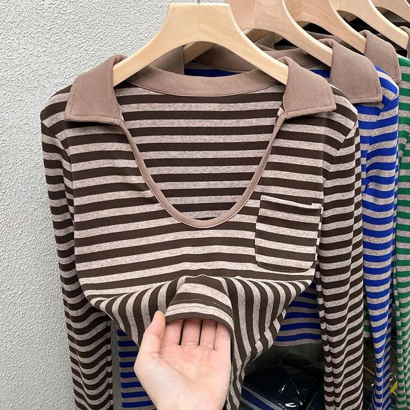 

2022 Модные женские полосатые рубашки поло с длинным рукавом Вязаные Рубашки с коротким рукавом