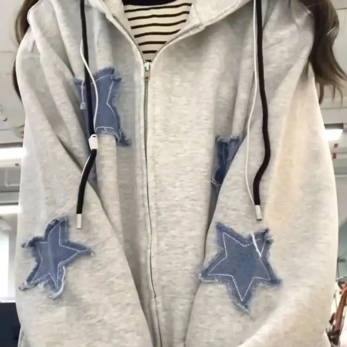

Pure cotton American stars hooded restoring ancient ways zipper velvet ins loose add wool fleece jacket female to winter cosplay