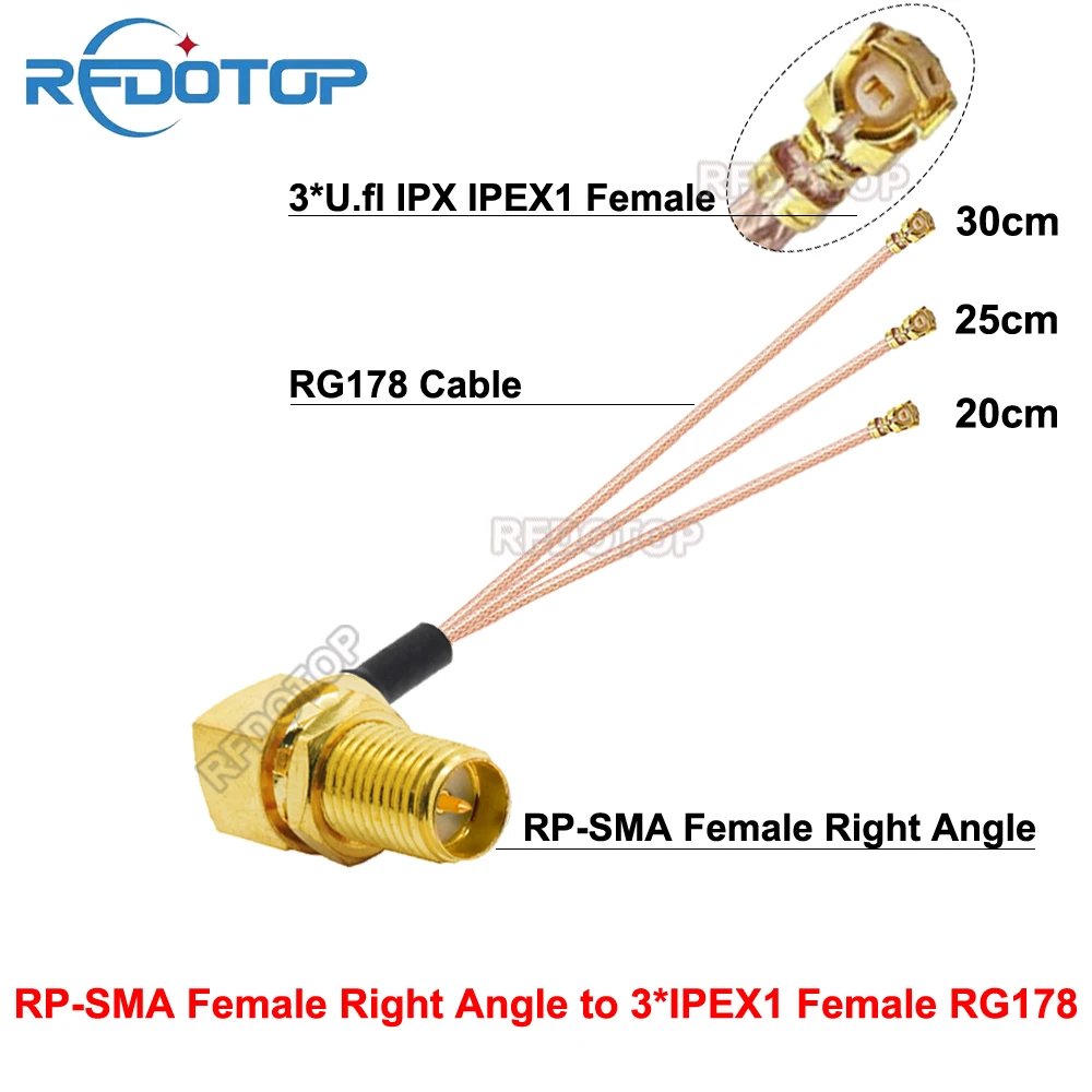 1 шт. RPSMA гнездо 90 градусов до 3 × u.FL/MHF/IPX/IPEX-1 гнездовой разъем RG178 удлинитель кабеля