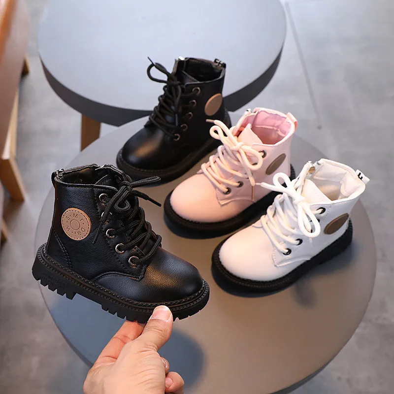 

Children's Martin Boots for Boys and Girls Fashion Shoes Soft Leather Non-slip Kids Single Boots Baby Lace Zipper Ankle Boot