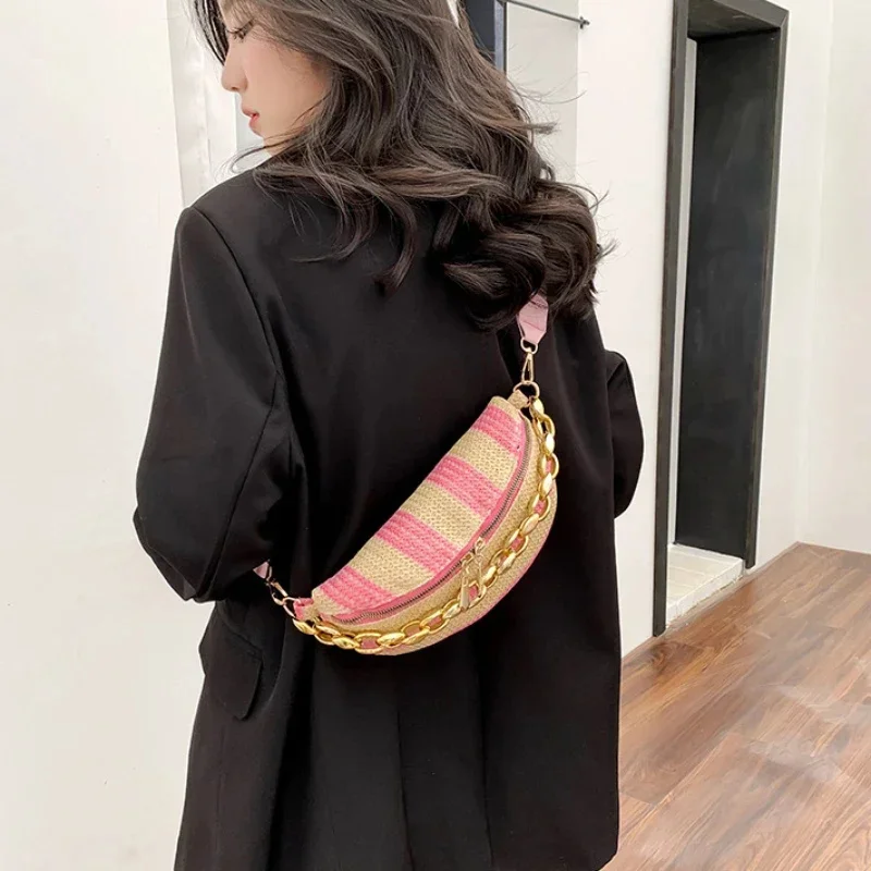 

Colorful Waist Bag for Women Ethnic Style Dumpling Fanny Pack Woven Half Moon Belt Bag Chest Shoulder Crossbody Bag New