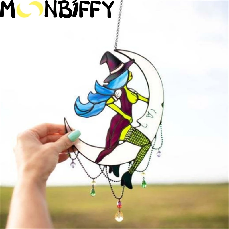 

Хэллоуин, ведьма на Луну, Декор, витражи, солнцезащитники, Висячие окна, наружное настенное искусство, украшение для дома