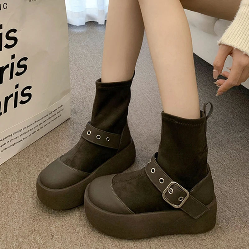 Женские ботильоны на платформе без каблука зимняя новая обувь 2025 трендовые