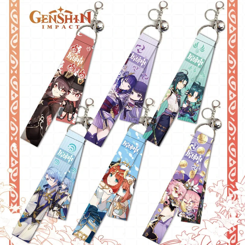 

Hot Fashion Anime Game Genshin Impact Ribbon Keychain Cartoon Figure Short Lanyard Strap Keyring Bag Pendant Decoration Trinket