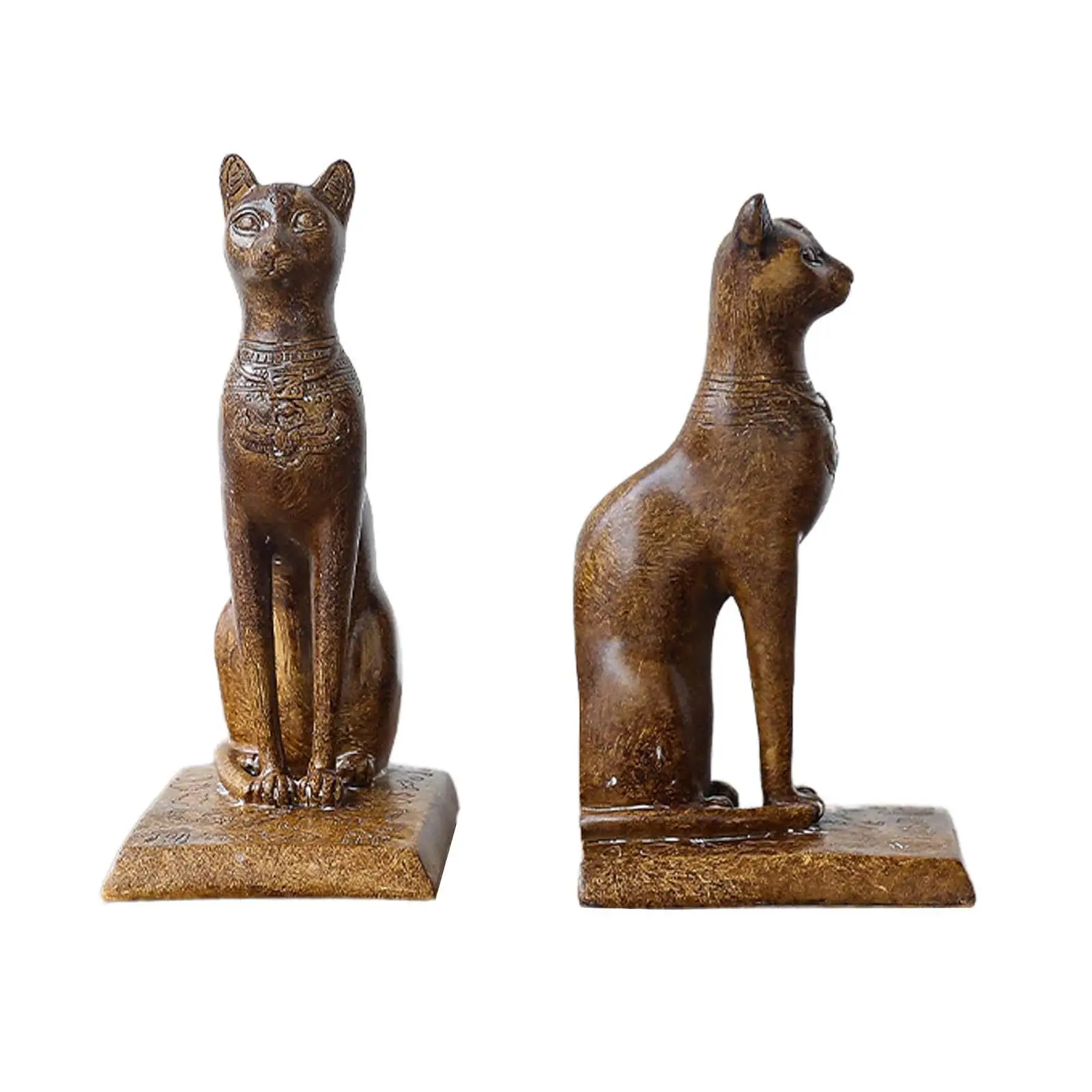 2 Pieces Egyptian Cat Statues Bookends Creative Book Supports Decorative Figurines for Desk Living Room Office Bar Home Decor